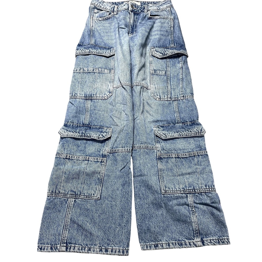 Garage Denim Jeans Womens 7 Blue Light Wash Wide Leg Cargo Denim 28x30